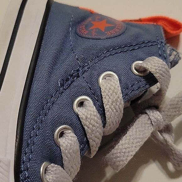 VELCRO CONVERSE ALL STAR BLUE ORANGE WHITE HIGH TOP CANVAS SNEAKERS girl boy 5 - Picture 8 of 12